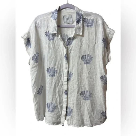 Rails Jamie Blue Seashells Button Down Short Sleeve Linen Shirt Size XL - Picture 5 of 10